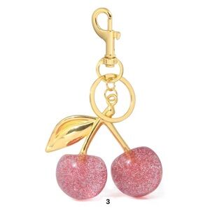 Pink Cherry 🍒 Bag Charm, Keychain with Gold Accents
